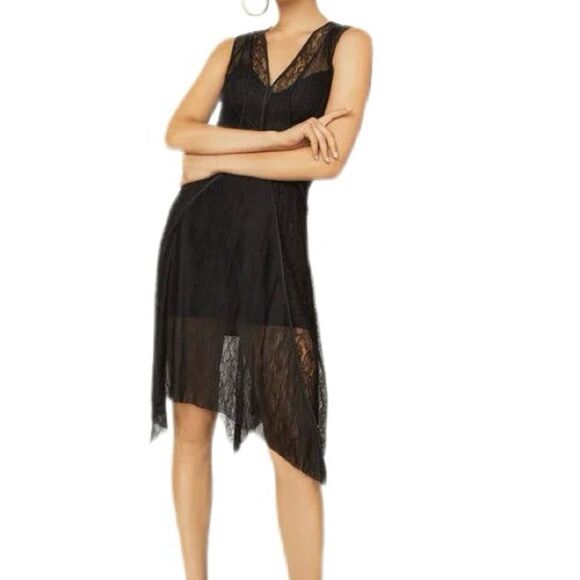 BCBGmaxazria Irregular Hem Black Stretch Lace Slip Dress Size XS (Fits like S\M) - Picture 7 of 9